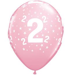 11 inch latexový balón s potlačou čísla 2 a hviezdičiek, ružový (6 ks/bal)