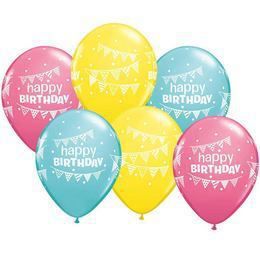 11 inch Birthday Pennants and Dots narodeninové balóny (25 ks/balenie)