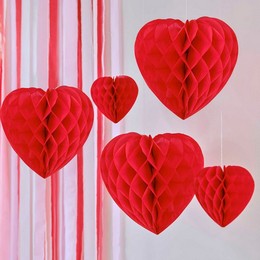 Červená papierová dekorácia srdcia - 5 ks