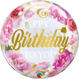 22 inch Happy Birthday to You Bubble balón s motívom pivoniek 