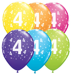 11 inch 4 Stars Tropical Assortment farebné narodeninové balóny s číslom 4 (25 ks/bal)