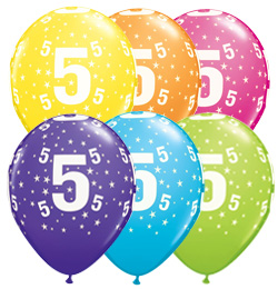 11 inch 5 Stars Tropical Assortment farebné narodeninové balóny s číslom 5 (6 ks/bal)