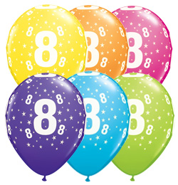 11 inch 8 Stars Tropical Assortment farebné narodeninové balóny s číslom 8 (6 ks/bal)