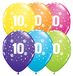 11 inch 10 Stars Tropical Assortment farebné narodeninové balóny s číslom 10 (6 ks/bal)