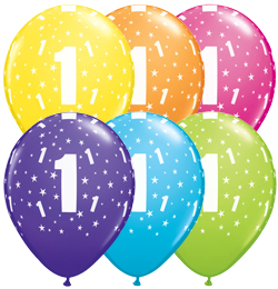 11 inch 1 Stars Tropical Assortment farebné narodeninové balóny s číslom 1 (25 ks/bal)