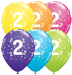 11 inch 2 Stars Tropical Assortment farebné narodeninové balóny s číslom 2 (25 ks/bal)