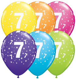 11 inch 7 Stars Tropical Assortment farebné narodeninové balóny s číslom 7 (6 ks/bal)