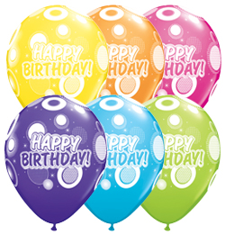 11 inch Birthday Dots and Glitz Tropical Asst. narodeninový balón (6 ks/bal)