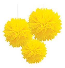 Závesná dekorácia žlté papierové kvety - 41 cm, 3 ks/bal