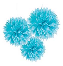 Závesná dekorácia modré papierové kvety - 41 cm, 3 ks/bal