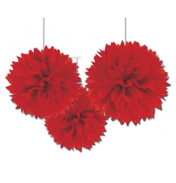 Závesná dekorácia červené papierové kvety - 41 cm, 3 ks/bal