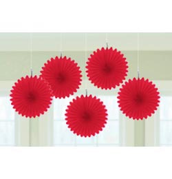 Závesná dekorácia 3D vejárové kvety červené - 15,2 cm, 5 ks/bal