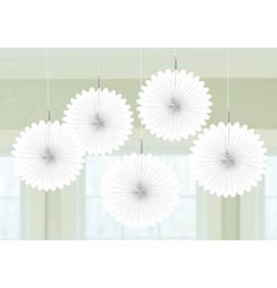 Závesná dekorácia 3D vejárové kvety biele - 15,2 cm, 5 ks/bal