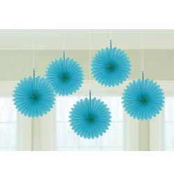 Závesná dekorácia 3D vejárové kvety modré - 15,2 cm, 5 ks/bal