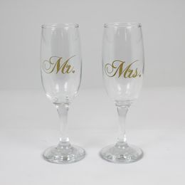Svadobné poháre na šampanské - so zlatým nápisom Mr. - Mrs., 2 ks