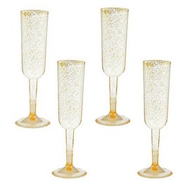 Zlaté trblietavé poháre na šampanské - 4 ks, 200 ml