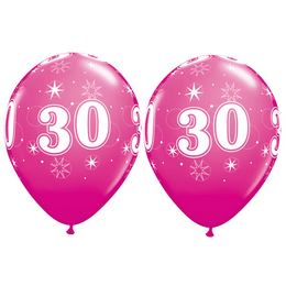 11 inch balón na narodeniny s číslom 30 Sparkle-A-Round Wild Berry (25 ks/bal)