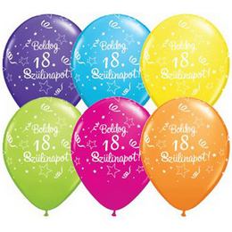11 inch balón na narodeniny  s maďarským nápisom Boldog 18. Szülinapot Shining Star Tropical Assortment