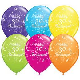 11 inch balón na narodeniny  s maďarským nápisom Boldog 30. Szülinapot  Shining Star Tropical Assortment