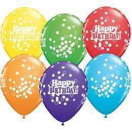 11 inch Bright Rainbow Confetti Dost Ast. narodeninové balóny (6 ks/balenie)