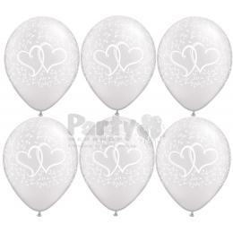 11 inch  Entwined Hearts Pearl White  latexové svadobné balóny 6ks/bal