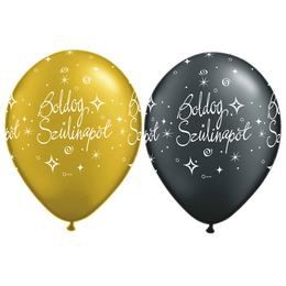11 inch Gold and Black - zlaté  a čierne balóny s maďarským nápisom Boldog  Szülinapot (6 ks/balenie)