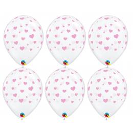 11 inch priesvitné latexové balóny s ružovými srdiečkami 25ks/balík
