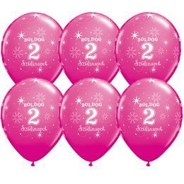 11 inch Sparkle Wild Berry narodeninový balón s maďarským nápisom Boldog 2. Szülinapot (6 ks/balenie)