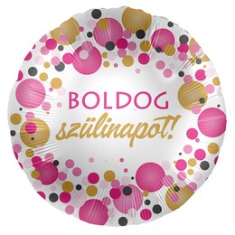 17 inch fóliový balón Boldog Szülinapot! Rózsaszín Pasztell Konfettis 43cm