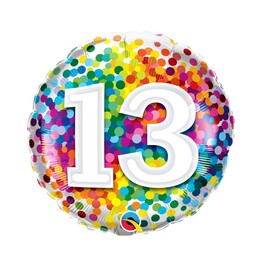 18 inch-Rainbow Confetti narodeninový balón číslo 13