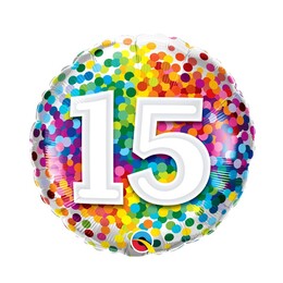 18 inch-Rainbow Confetti narodeninový balón číslo 15