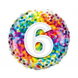 18 inch-Rainbow Confetti narodeninový balón číslo 6