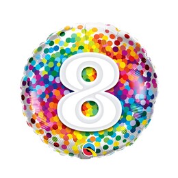 18 inch-Rainbow Confetti narodeninový balón číslo 8