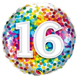 18 inch Rainbow Confetti narodeninový fóliový balón s číslom 16