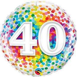 18 inch Rainbow Confetti fóliový narodeninový balón s číslom 40