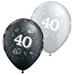 Narodeninový balón - s číslom 40,  čierny/strieborný, 28 cm, 25 ks