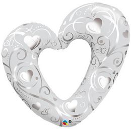 42 inch fóliový balón Hearts & Filigree Pearl White 
