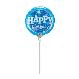 9 inch Birthday Blue Sparkle fóliový balón na paličke 23cm