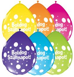 11 inch Boldog szülinapot Big Polka Dots Neck Up Asst. balón (6 ks/bal)