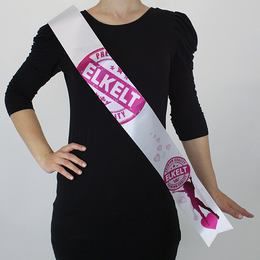 Biela šerpa na dámsku rozlúčku so slobodou s pečaťou s maďarským nápisom Elkelt