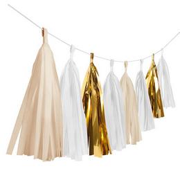 Bielo-krémovo-zlatá dekoračná reťaz zo strapcami