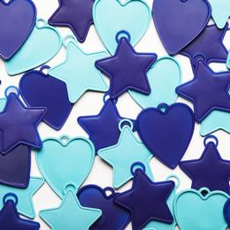Blue Assortment - modré závažia na balóny hviezdy a srdcia - 8 g (25 ks/balenie)