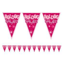 Ružová dievčenská vlajková girlanda s maďarským nápisom Boldog szülinapot ! - 5 m