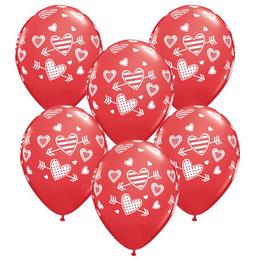 Červené zaľúbené gumené (latexové) balóny so srdiečkovým vzorom, 25 ks, 28 cm