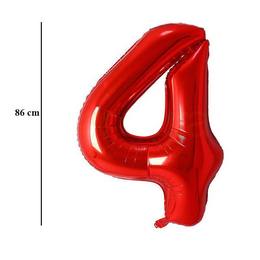 Červený fóliový balón číslo 4, 86 cm