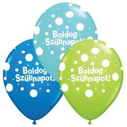 16 inch Big Polka Dots balóny s maďarským nápisom Boldog Szülinapot v chlapčenských farbách, (25 ks/balenie)