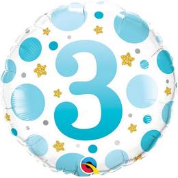 18 inch Age 3 Blue Dots fóliový modro bodkovaný narodeninový balón s číslom 3