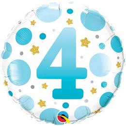 18 inch Age 4 Blue Dots fóliový modro bodkovaný narodeninový balón s číslom 4