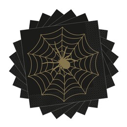 Čierne Halloweenske servítky so zlatou pavučinou 16ks