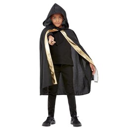 Čierny kúzelnícky plášť s kapucňou pre deti